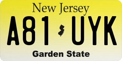NJ license plate A81UYK