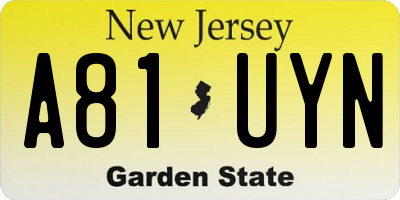 NJ license plate A81UYN
