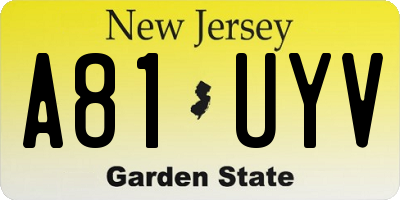 NJ license plate A81UYV