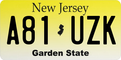 NJ license plate A81UZK