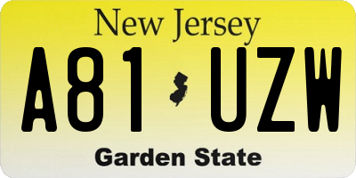 NJ license plate A81UZW