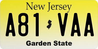 NJ license plate A81VAA