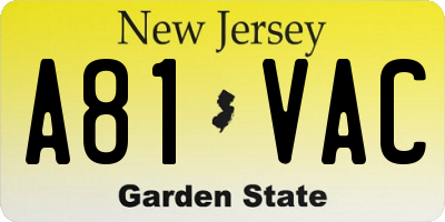 NJ license plate A81VAC