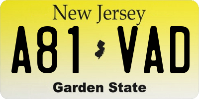 NJ license plate A81VAD
