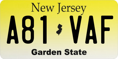 NJ license plate A81VAF