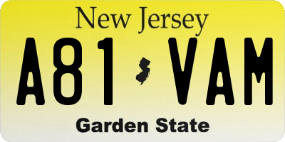 NJ license plate A81VAM