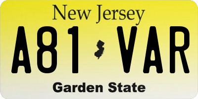 NJ license plate A81VAR
