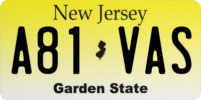 NJ license plate A81VAS