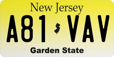 NJ license plate A81VAV