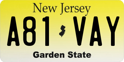 NJ license plate A81VAY