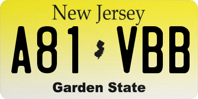 NJ license plate A81VBB