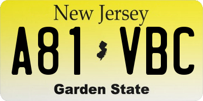 NJ license plate A81VBC