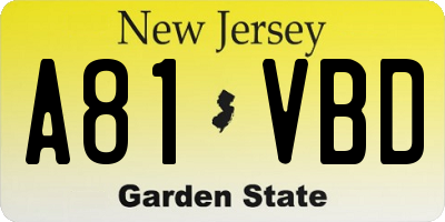 NJ license plate A81VBD
