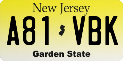 NJ license plate A81VBK
