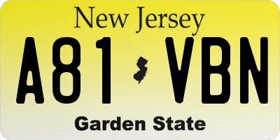 NJ license plate A81VBN