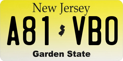 NJ license plate A81VBO