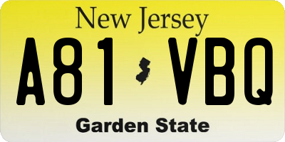 NJ license plate A81VBQ
