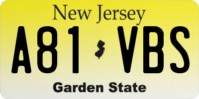 NJ license plate A81VBS
