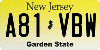 NJ license plate A81VBW