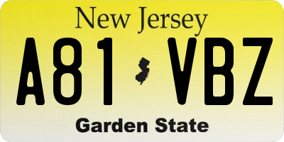NJ license plate A81VBZ