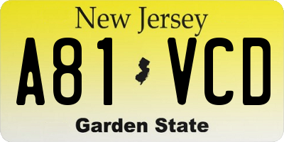 NJ license plate A81VCD