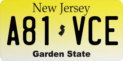 NJ license plate A81VCE