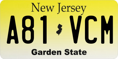 NJ license plate A81VCM
