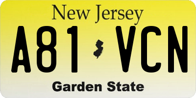 NJ license plate A81VCN