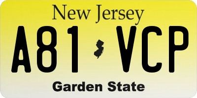 NJ license plate A81VCP