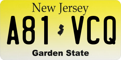 NJ license plate A81VCQ