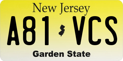 NJ license plate A81VCS