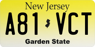 NJ license plate A81VCT