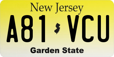 NJ license plate A81VCU