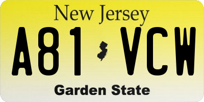 NJ license plate A81VCW