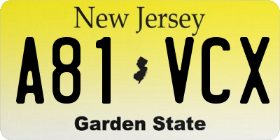 NJ license plate A81VCX