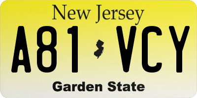 NJ license plate A81VCY