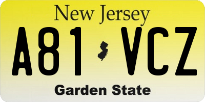 NJ license plate A81VCZ