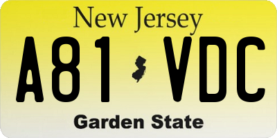 NJ license plate A81VDC