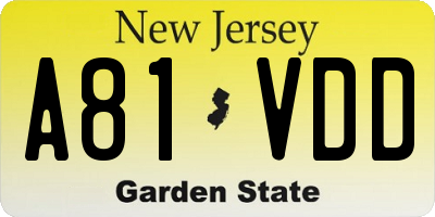 NJ license plate A81VDD