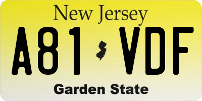 NJ license plate A81VDF