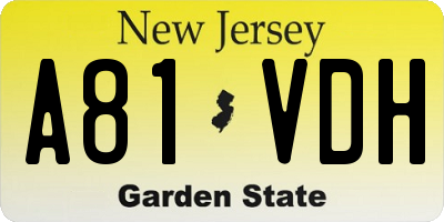 NJ license plate A81VDH