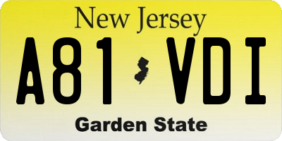 NJ license plate A81VDI