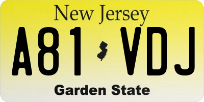 NJ license plate A81VDJ