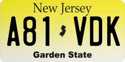 NJ license plate A81VDK