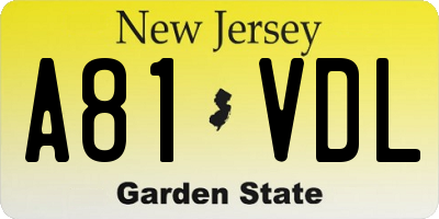 NJ license plate A81VDL