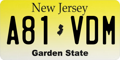 NJ license plate A81VDM