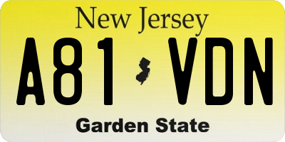 NJ license plate A81VDN