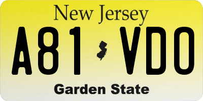 NJ license plate A81VDO