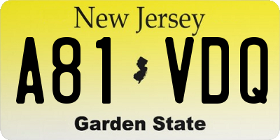 NJ license plate A81VDQ