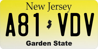 NJ license plate A81VDV